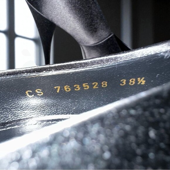 NIB Authentic Saint Laurent Black Frankly 115 Satin Peep Pump Sandals - Picture 10 of 16